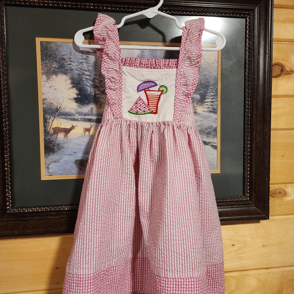Charming Pink Checkered Kids Dress with Embroidery